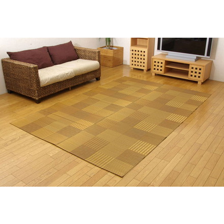 純国産 い草花ござカーペット 『京刺子』 ブラウン 江戸間3畳（約174×261cm）