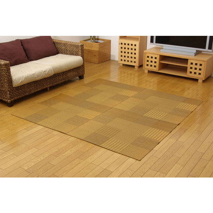 純国産 い草花ござカーペット 『京刺子』 ベージュ 江戸間4.5畳（約261×261cm）