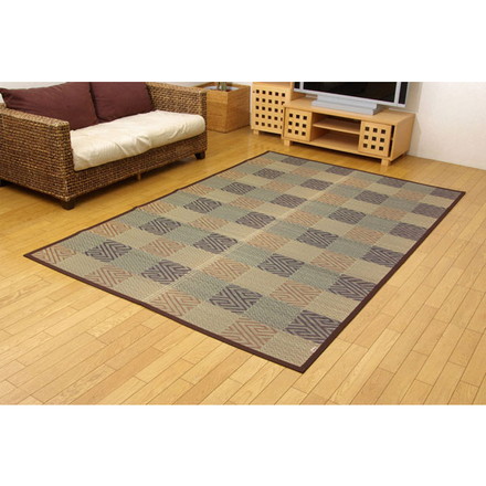 純国産 い草花ござカーペット 『五風』 ブラウン 江戸間6畳（約261×352cm）
