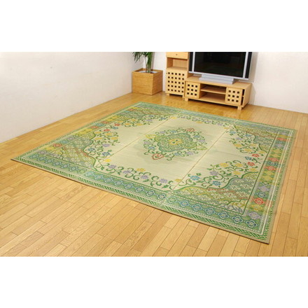 純国産 い草花ござカーペット 『アシック』 グリーン 江戸間4.5畳(約261×261cm)
