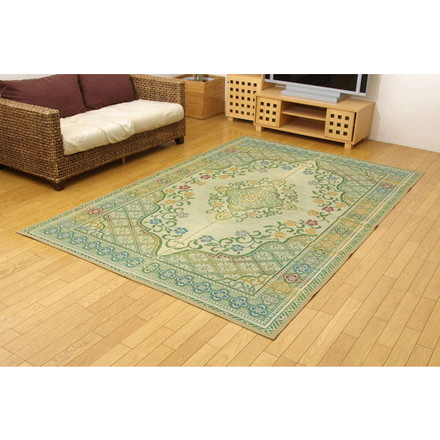 純国産 い草花ござカーペット 『アシック』 グリーン 本間3畳(約191×286cm)