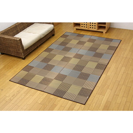 純国産 い草花ござ 『DX京刺子』 ブラウン 江戸間3畳（約174×261cm）（裏:不織布）