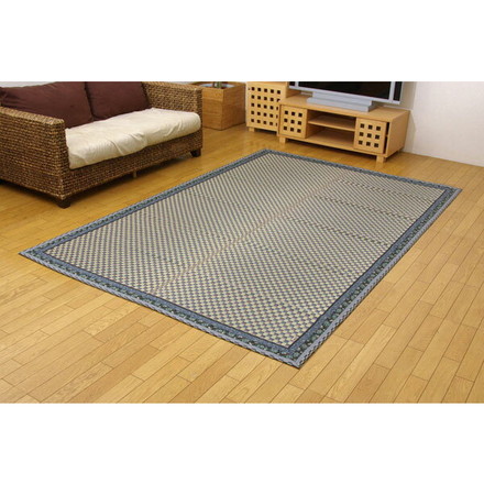純国産 イ草花ござカーペット 『かれん』 ブルー 江戸間6畳（約261×352cm)