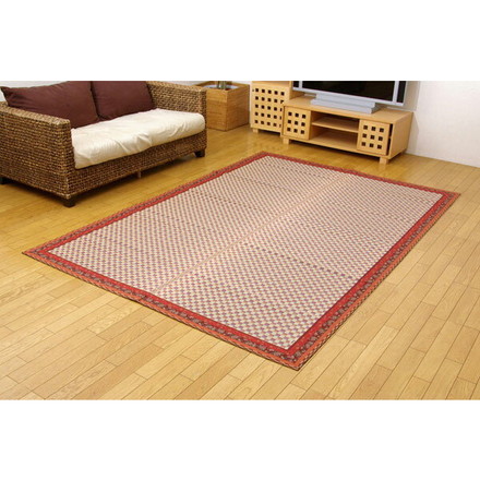 純国産 イ草花ござカーペット 『かれん』 ローズ 江戸間6畳（約261×352cm)