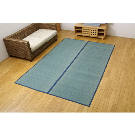 い草花ござ カーペット 『DXクルー』 ブルー 江戸間4.5畳(約261×261cm) (裏:不織布)