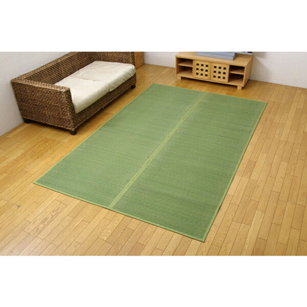 い草花ござ カーペット 『DXクルー』 グリーン 江戸間8畳(約348×352cm) (裏:不織布)