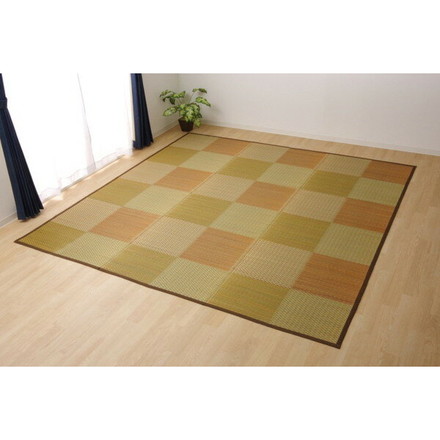 い草ラグ 花ござ カーペット ラグ 6畳 格子柄 市松柄 ピーア ブラウン 本間6畳 約286×382cm