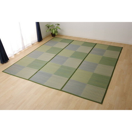 い草ラグ 花ござ カーペット ラグ 8畳 格子柄 市松柄 DXピーア ブルー 本間8畳 約382×382cm 裏:不織布