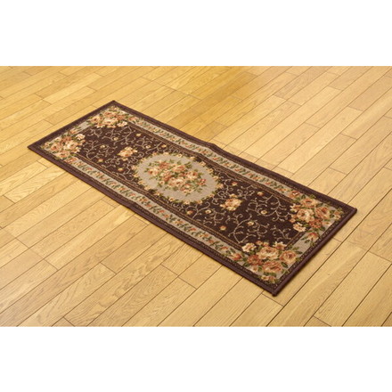 ナイロン 花柄 キッチンマット 撥水キャンベル ブラウン 約44×120cm