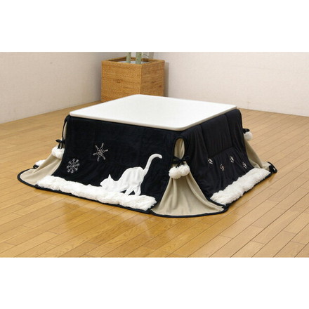 ネコ柄 省スペースこたつ薄掛け布団単品 『シャルル省S』 ブラック 175×175cm