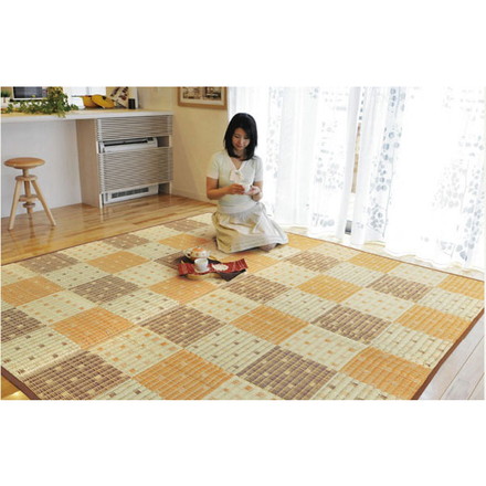 純国産 防音 ボリューム い草ラグ 『STクレスタ』 ブラウン 約191×191cm（裏:ソフトテック15mm）