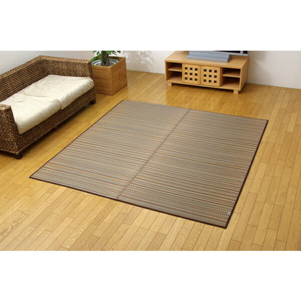 純国産 い草ラグカーペット 『Fバリアス』 ブラウン 約191×191cm(裏:ウレタン)