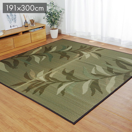 い草ラグ 消臭 カーペット 長方形 リーフ ブラウン 約191×300cm (裏:不織布) 滑りにくい加工
