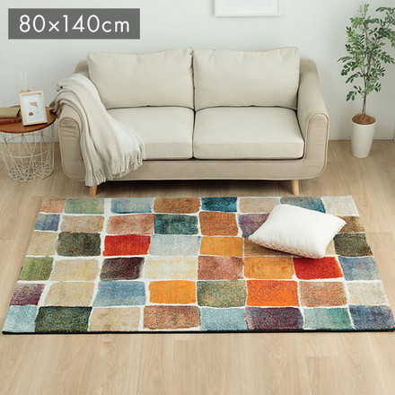 ウィルトン織 ラグ ラグマット カーペット カラフル 抗菌防臭 消臭効果 長方形 玄関用 約80×140cm