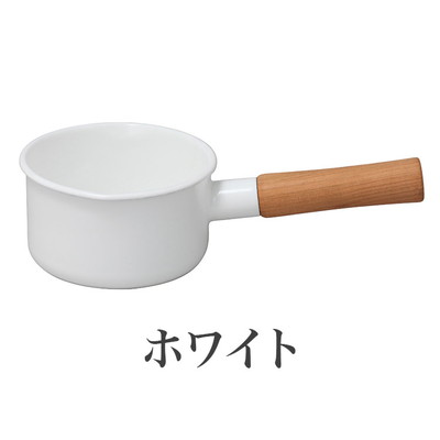 野田琺瑯 日本製 クルール ミルクパン 12cm 片手鍋 CL-12M 天然木ハンドル 両口付き ホワイト