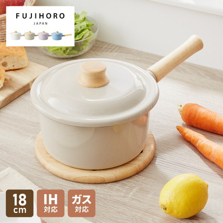 富士ホーロー コットンプラス ソースパン 18cm フタ付き ガス火・IH対応 片手鍋 ホーロー鍋 琺瑯 アッシュブルー