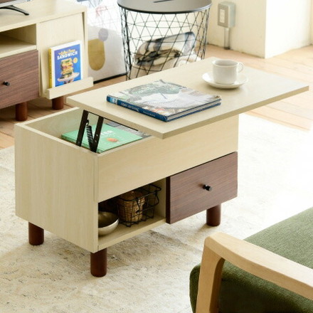 リフトアップテーブル 昇降式テーブル 幅65 ツートン センターテーブル ローテーブル 引き出し