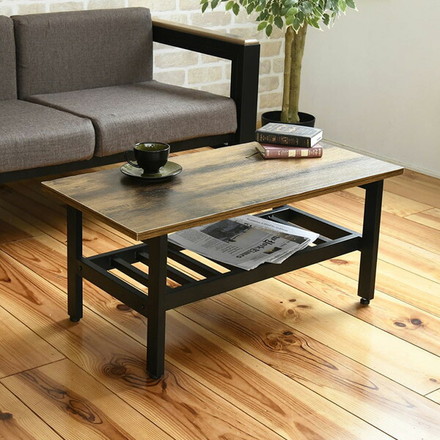 インダストリアル センターテーブル 幅80 奥行40 高さ36 リビングテーブル 棚 付き