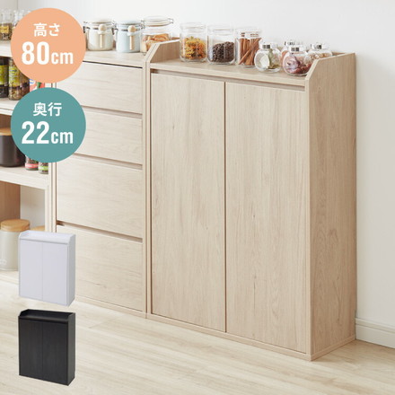カウンター下収納 薄型 ミニ キャビネット 両扉 付き 幅60 奥行22 高さ80 カウンター下 リビングキャビネット ダークブラウン