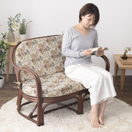 天然籐 カウチソファ マット付 2人掛け 幅107cm ソファ 完成品 ラタン らたん ソファー 二人掛け