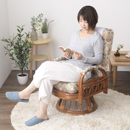 天然籐 座椅子 ハイタイプ リクライニング3段階 360回転 ラタン 回転座椅子 座椅子 1人掛け リラックスチェア