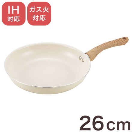 グリンデイウィズ セラミックフライパン 26cm フッ素不使用 PFOAフリー IH対応 ガス ガス火 オール熱源 木柄 セラミックコーティング ホワイト アイボリー シンプル かわいい