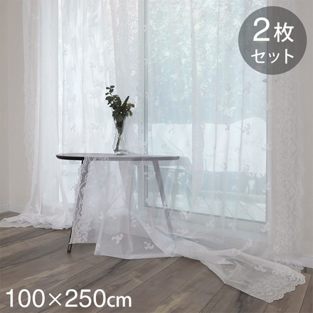 日本製 フリーカットレースカーテン 巾100cm×丈250cm ペイズリー柄 小さな柄 リーフ風 2枚組