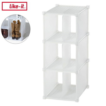 ライクイット (like-it) 靴収納 シューグリッド 3ボックス ナチュラル SG-01L 簡単 組み立て式 工具不要 靴箱 衣類収納ボックス 整理棚 約幅26.5x奥35x高64.5cm