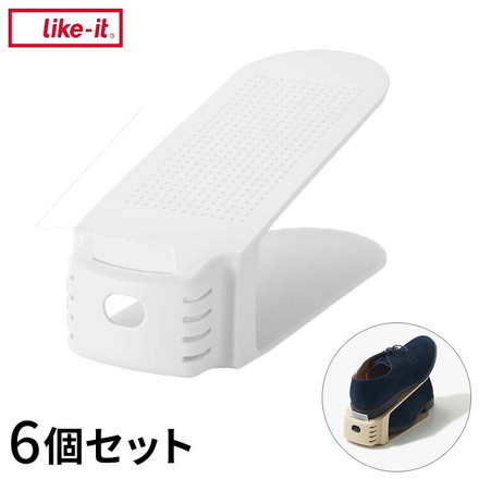ライクイット (like-it) 靴 収納 省スペース 収納量2倍 靴ホルダー ワイド 6P 約幅10x奥26x高さ13.5cm ホワイト 日本製 SHW-01S スニーカー収納 男女兼用