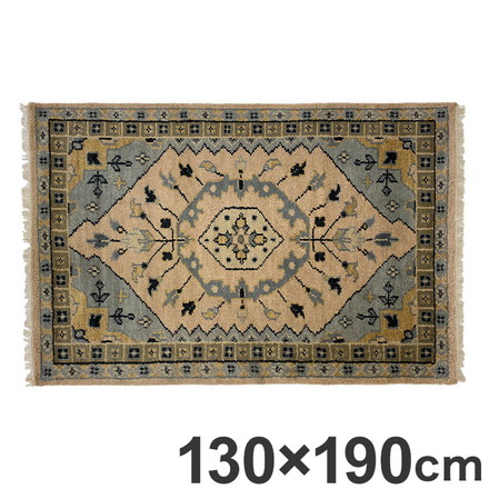 ラグ 130×190cm 花柄 トライバル 部族絨毯風 ウール コットン 天然素材