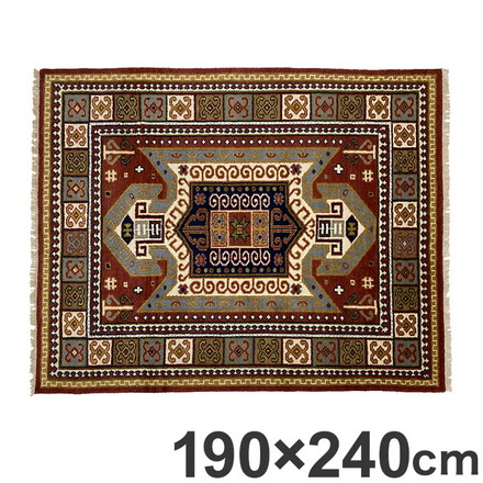 ラグ 190×240cm フラッグ トライバル 部族絨毯風 ウール コットン 天然素材