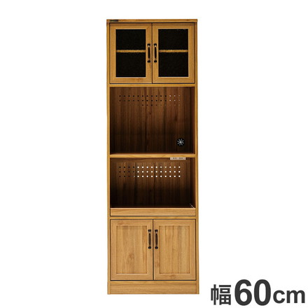 レンジ台 食器棚 幅60cm カントリー調 レンジボード キッチンボード ガラス調 扉 木目調 モダン 北欧