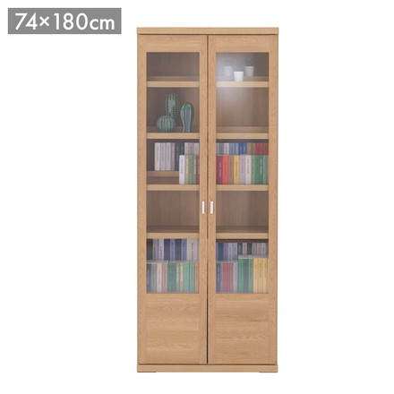 フナモコ ガラスシェルフ VCC-75 キャナルオーク ナチュラル 木目 シェルフ 棚 収納 家具 ガラス扉 本棚