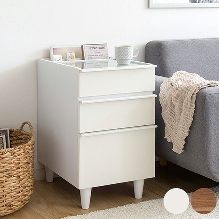 サイドラックテーブル Proprio(プロプリオ)チェスト ガラストップ マガジン・リモコンラック サイドテーブル ナイトテーブル ブラウン