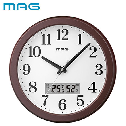 MAG 掛け時計 壁掛け時計 アナログ 温度計 湿度計 温湿度計 自動点灯 暗くなるとライトが光り続ける 静音