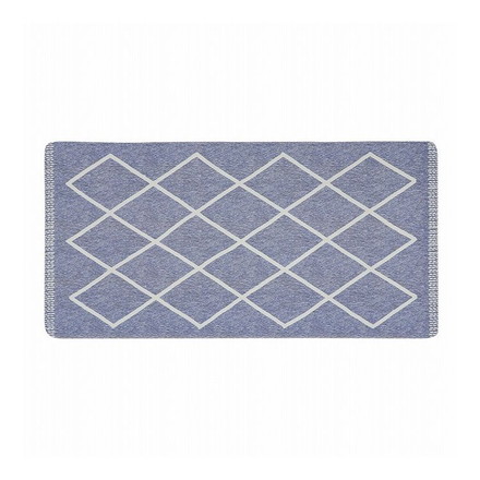 ベストコ 玄関マット 室内 40×80cm お手入れ簡単 防炎 防カビ 抗菌 防臭 ラムバス ブルー ひし形 北欧