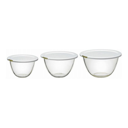 HARIO ハリオ レンジフタ付き耐熱ガラス製ボウル 3個セット MXPF-4904-W 満水容量900ml 1500ml 2200ml ホワイト 電子レンジ フタ付き 耐熱ガラス製 ボウル 3個セット