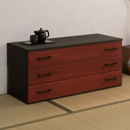 朱雀 総桐箪笥 3段 幅98 朱 民芸 李朝家具 和ダンス 和タンス 和箪笥 着物用 日本製 着物収納 引き出し