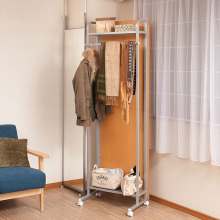 パーテーション幅60 ナチュラル ハンガーラックタイプ キャスター キャスター付き ハンガーラック 衣類収納 薄型