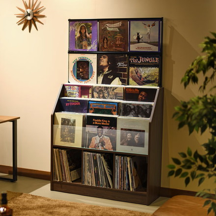 レコードディスプレイラック 木目ダーク レコード ジャケット ディスプレイ 約420枚収納 幅103cm ガラス