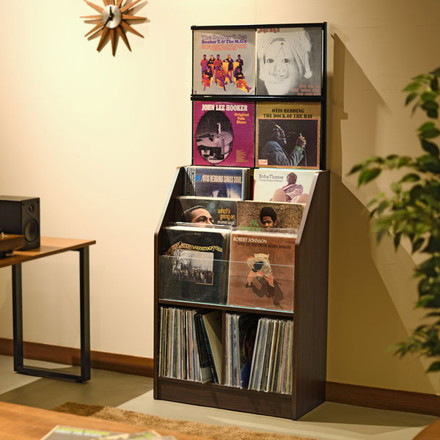 レコードディスプレイラック 木目ダーク レコード ジャケット ディスプレイ 約280枚収納 幅71cm ガラス 飾り棚