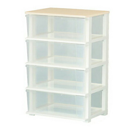 ピット 木製天板 ワイドチェスト 4段 ウッド トップチェスト 衣類収納 衣替え 収納用品 たんす タンス