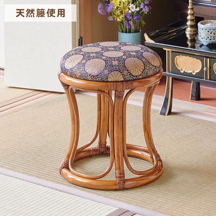 仏前用 ラタン 丸型 クッションスツール 天然籐 金襴座椅子 イス 椅子 チェア ラタンチェア 籐 仏壇 和室 法事 仏前 1脚