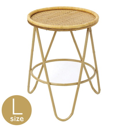 ラタン ラウンドテーブル Lサイズ 天板40cm 高さ54cm サイドテーブル プランター台 ディスプレイテーブル ラック 棚 籐 アジアン家具