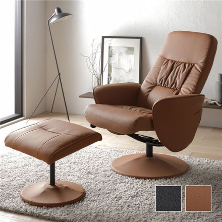 パーソナルソファ リクライニングチェア 【ブラウン】 リクライナー 360度回転式 角度調整可 合成皮革