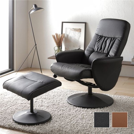 パーソナルソファ リクライニングチェア 【ブラック】 リクライナー 360度回転式 角度調整可 合成皮革