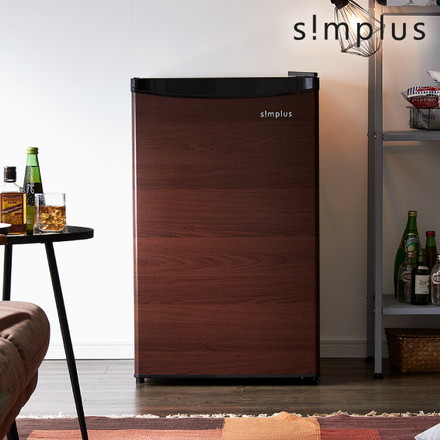simplus 1ドア冷凍庫 88L 開梱設置対応 家庭用 コンパクト 両開き 引き出し 3段 大容量 シンプラス SP-88LF1 ダークウッド 木目調