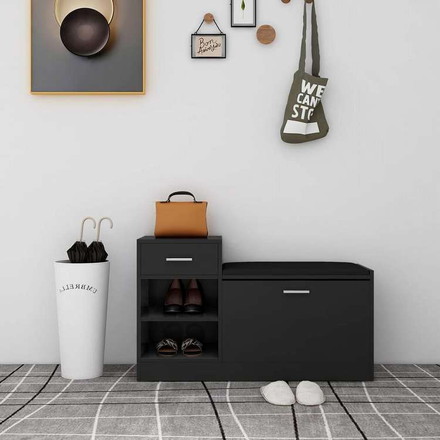 vidaXL シューズベンチ ブラック 94.5x31x57cm エンジニアリングウッドホーム&ガーデン 家事用品