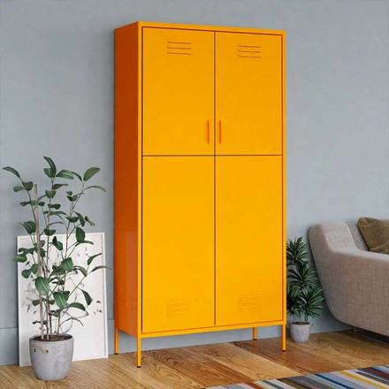 vidaXL 洋服ダンス マスタードイエロー 90x50x180 cm スチール家具 キャビネット&収納