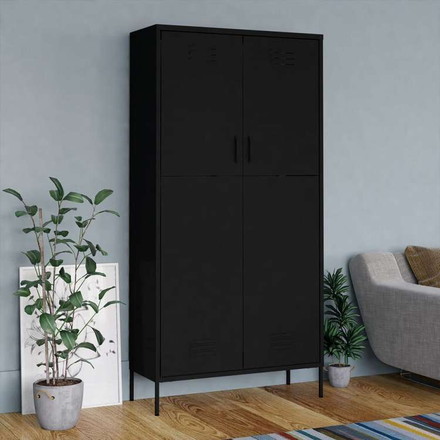vidaXL 洋服ダンス ブラック 90x50x180 cm スチール家具 キャビネット&収納
